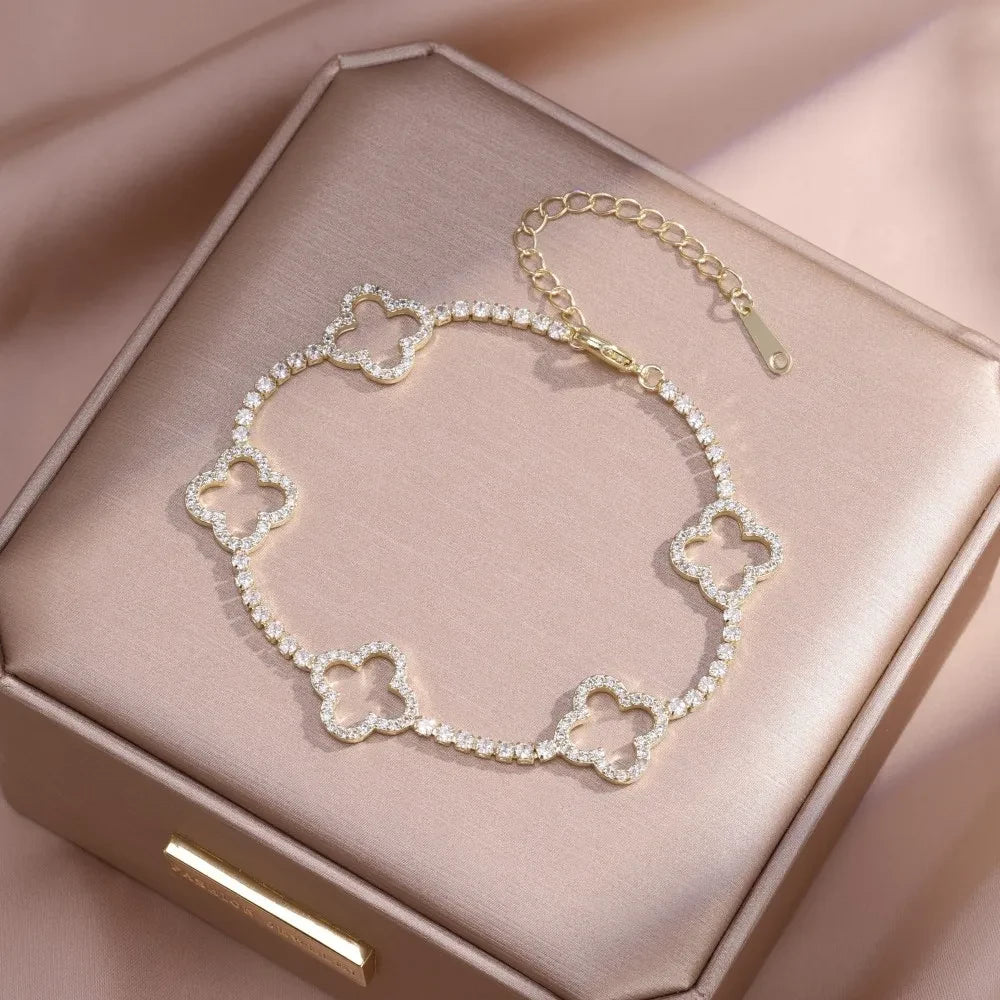 Hollow Flower Zircon Link Bracelet