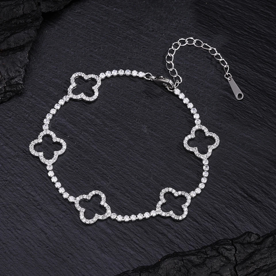 Hollow Flower Zircon Link Bracelet