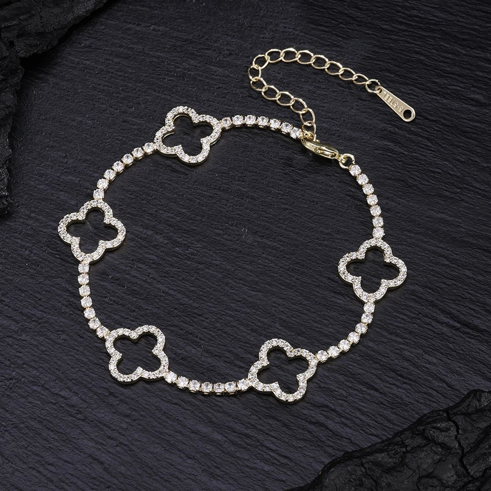 Hollow Flower Zircon Link Bracelet