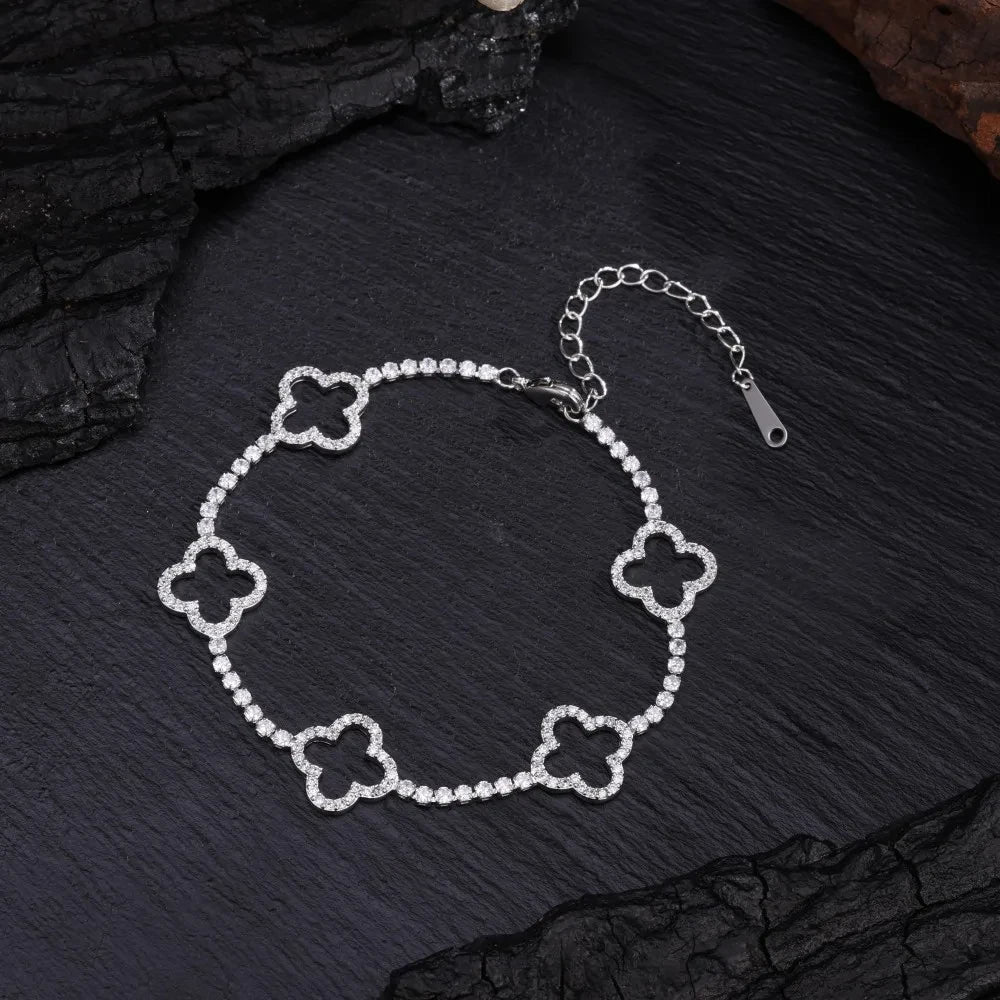 Hollow Flower Zircon Link Bracelet