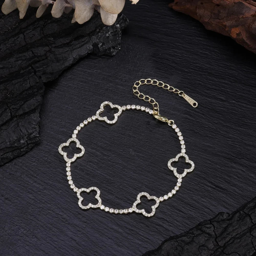 Hollow Flower Zircon Link Bracelet