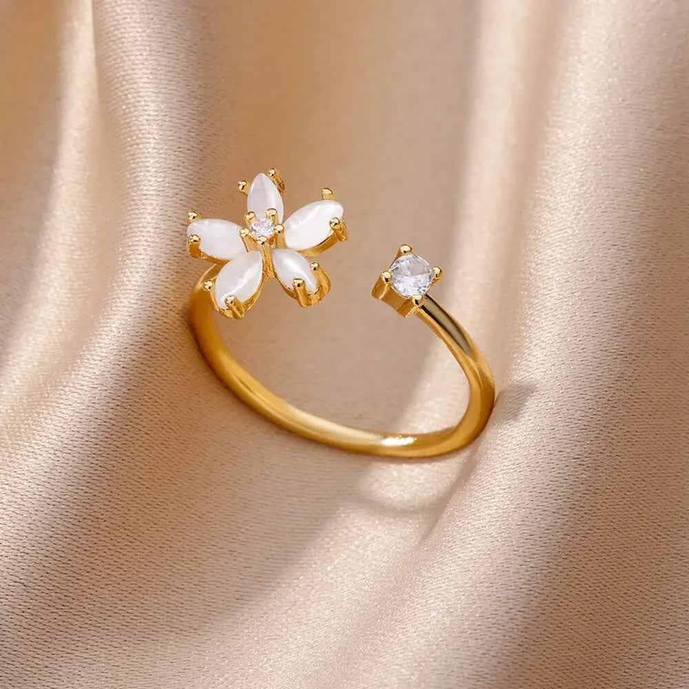 Adjustable Gold Floral Ring